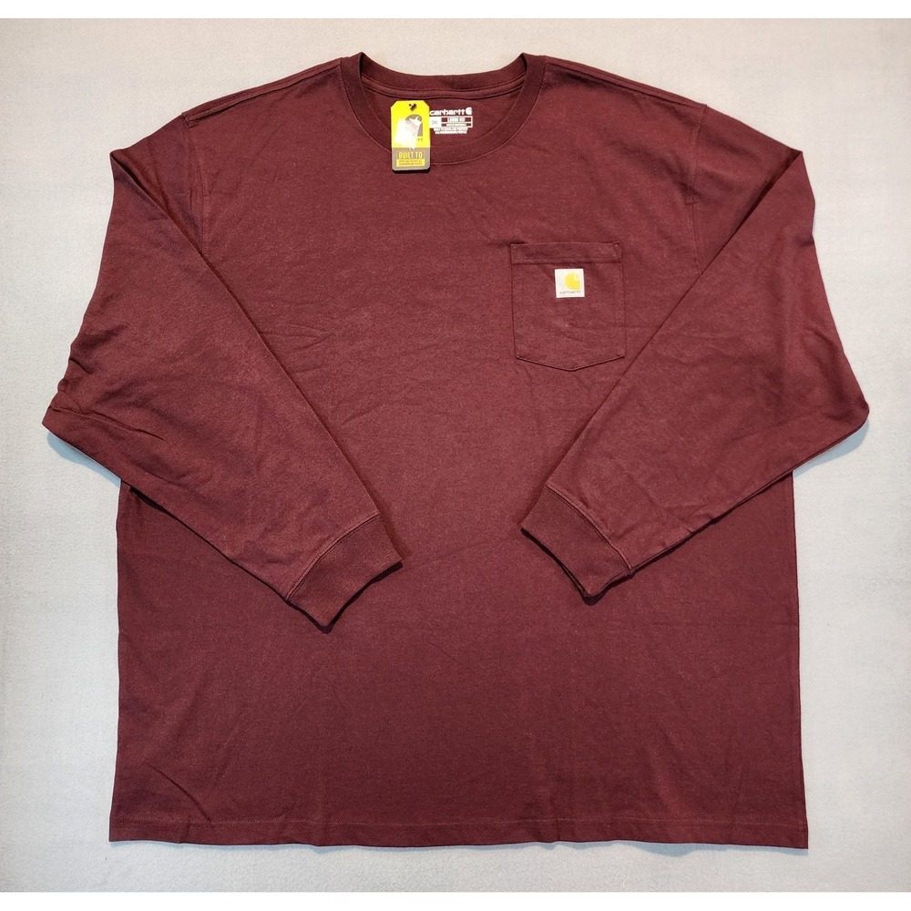 NWT Carhartt 3XL Heavyweight Pocket T Shirt Long Sleeve‎ Burgundy Port Loose Fit
